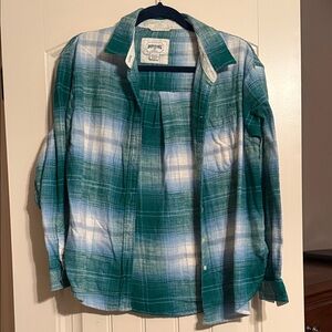 American Eagle Outfitters Teal and White Plaid Shirt